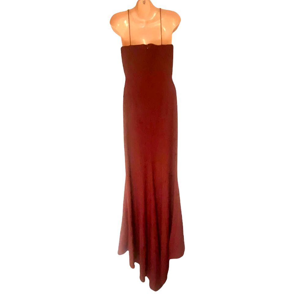 Jarlo Wine Red Maxi with Train High Low Formal Dress Fluted Noelle Evening Gown - Picture 3 of 12